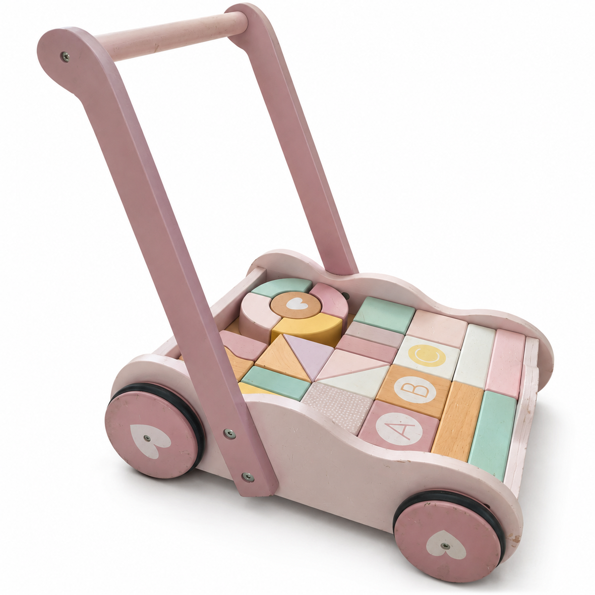 Little Dutch – růžový dřevěný vozík s kostkami